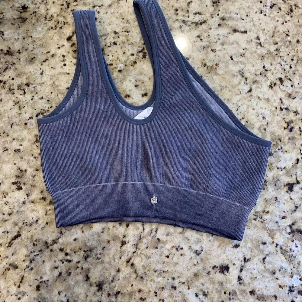 FABLETICS Christa Asymmetric Low-Impact Ribbed Sports Bra - Raincloud Size Small - Picture 6 of 11